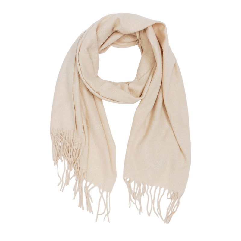 FOULARD COULEUR UNIE, FRANGES ET PAISLEY À RELIEF