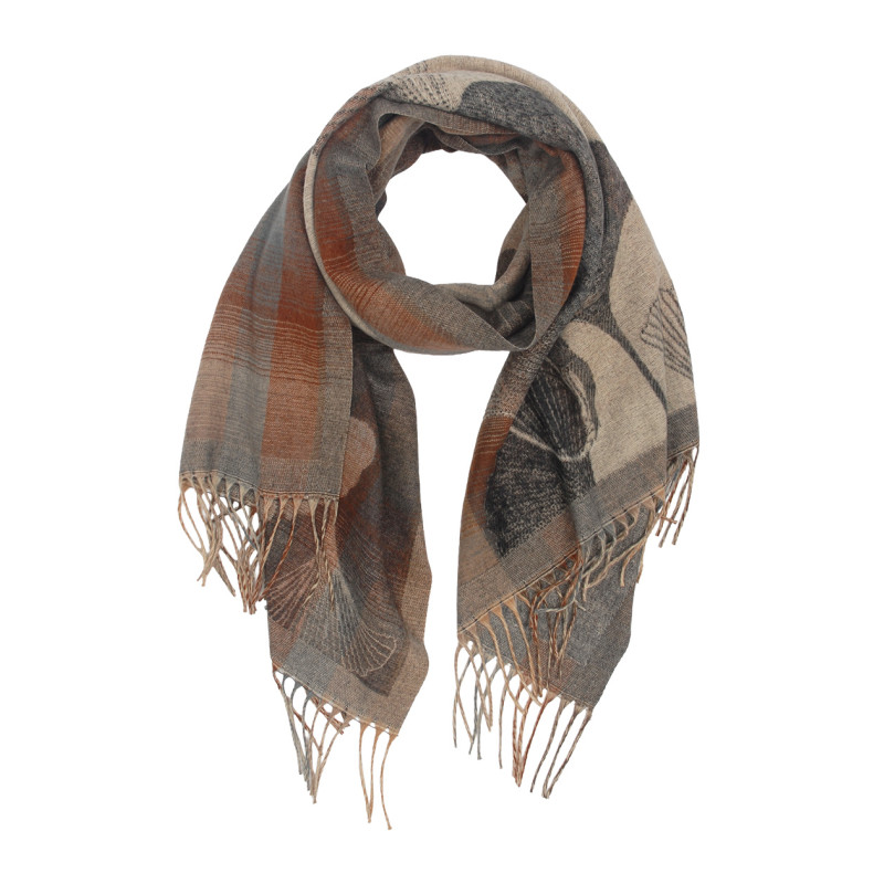 FOULARD TISSÉ AVEC FLEURS, LIGNÉS ET AVEC FRANGES