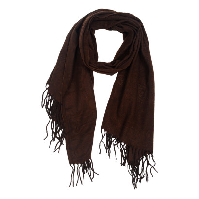 FOULARD COULEUR UNIE, FRANGES ET PAISLEY À RELIEF