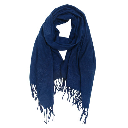 FOULARD COULEUR UNIE, FRANGES ET PAISLEY À RELIEF