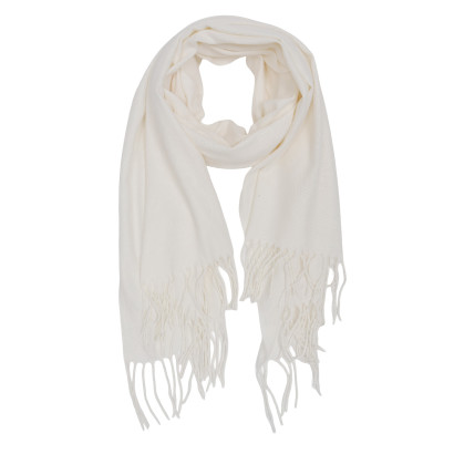 FOULARD COULEUR UNIE, FRANGES ET PAISLEY À RELIEF