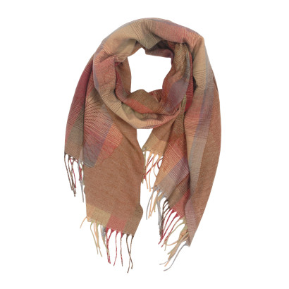 FOULARD TISSÉ AVEC FLEURS, LIGNÉS ET AVEC FRANGES
