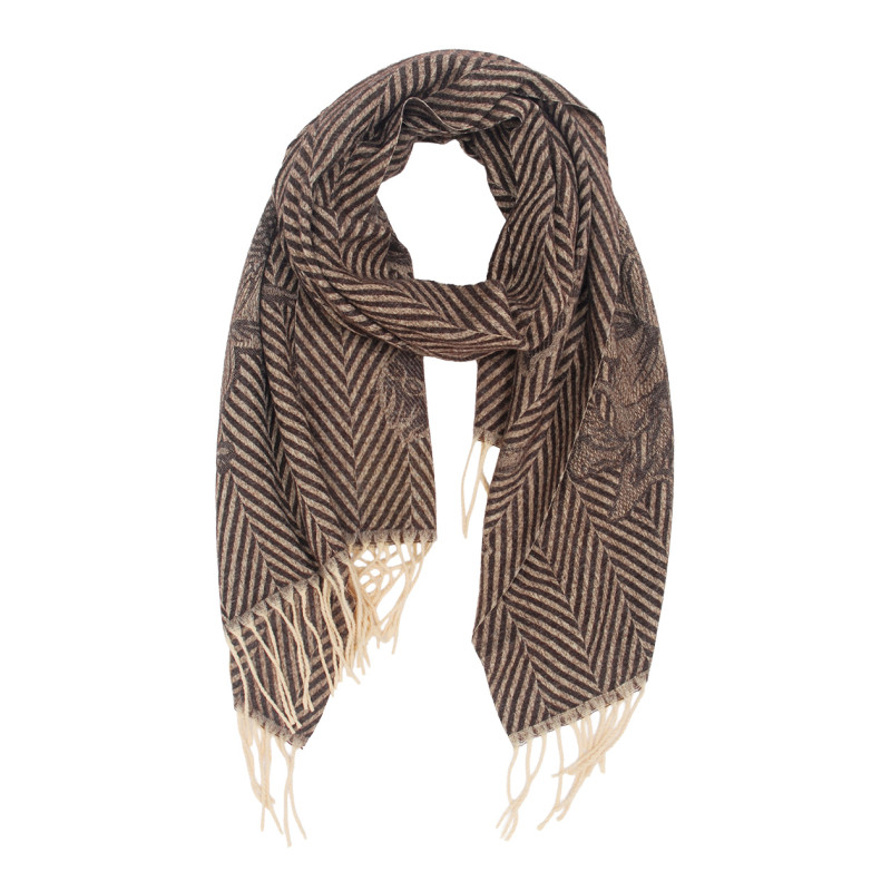 FOULARD TISSÉ AVEC FLEURS, LIGNÉS ET AVEC FRANGES