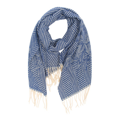 FOULARD TISSÉ AVEC FLEURS, LIGNÉS ET AVEC FRANGES