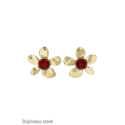 STEEL EARRING FLOWER SHAPE IN RESIN