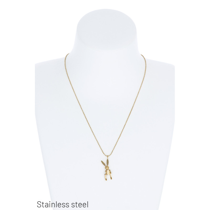 LONG CHAIN ST. STEEL NECKLACE WITH RABBIT PENDANT