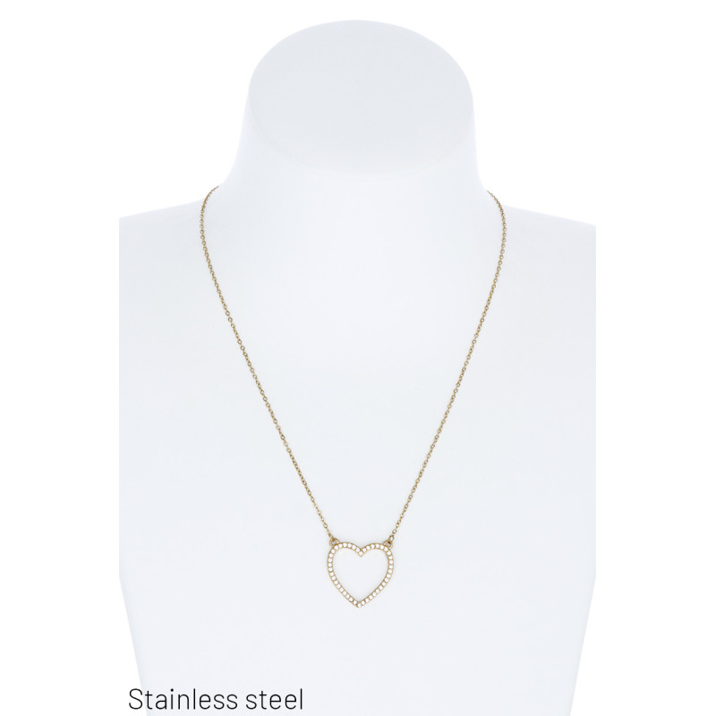 STAAL HALSKETTING MET HART HANGER & STRASS