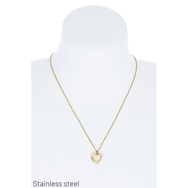 COLLIER EN ACIER PENDENTIF COEUR & STRASS