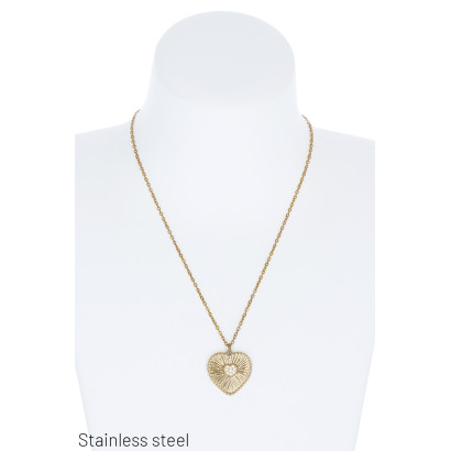 STAAL HALSKETTING MET HART HANGER & STRASS