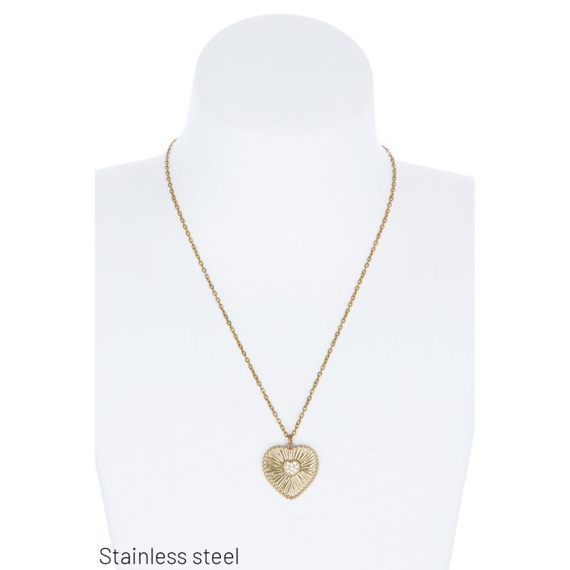 STAAL HALSKETTING MET HART HANGER & STRASS
