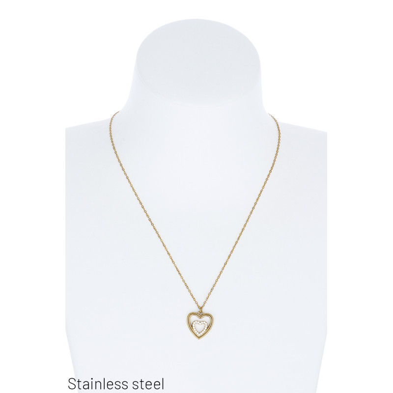 COLLIER EN ACIER PENDENTIF COEUR & STRASS
