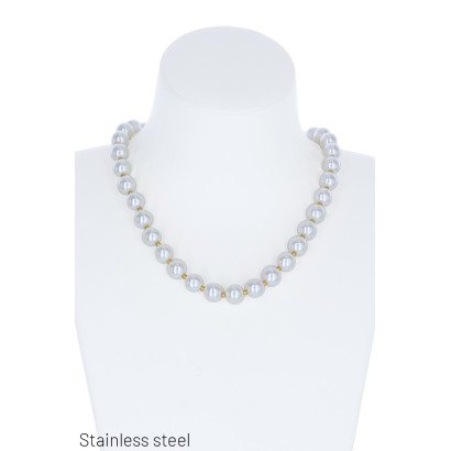 COLLIER DE PERLES ET GROS MAILLONS EN ACIER