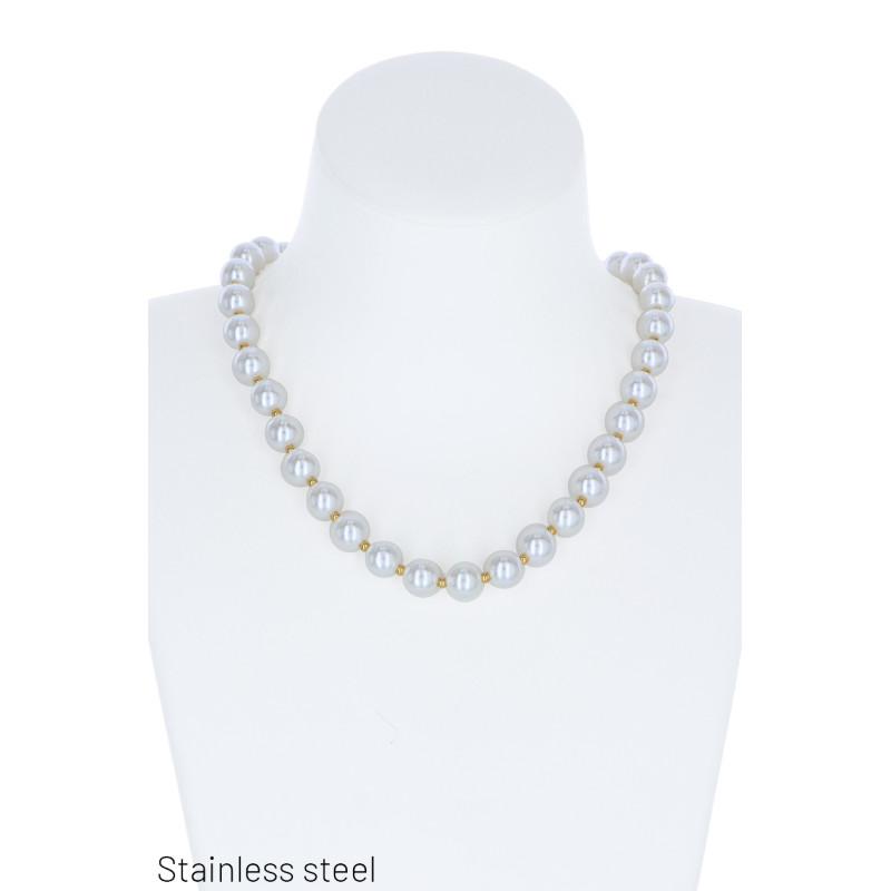 COLLIER DE PERLES ET GROS MAILLONS EN ACIER