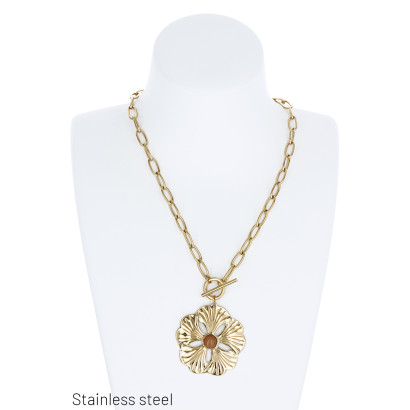 DIKKE STALEN  SCHAKELKETTING MET BLOEM