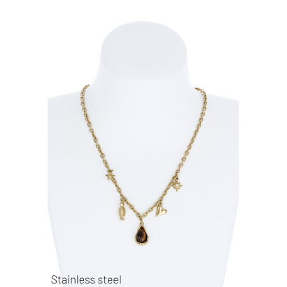 COLLIER EN ACIER AVEC PEND GOUTTE & PIERRES COLORE