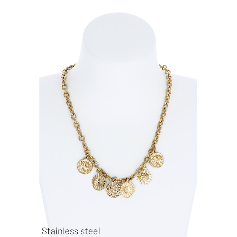 COLLIER  EN ACIER AVEC BRELOQUES
