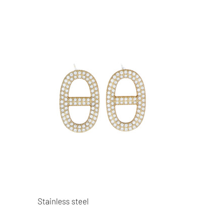 STALEN OORBELLEN OVALEVORM AND STRASS