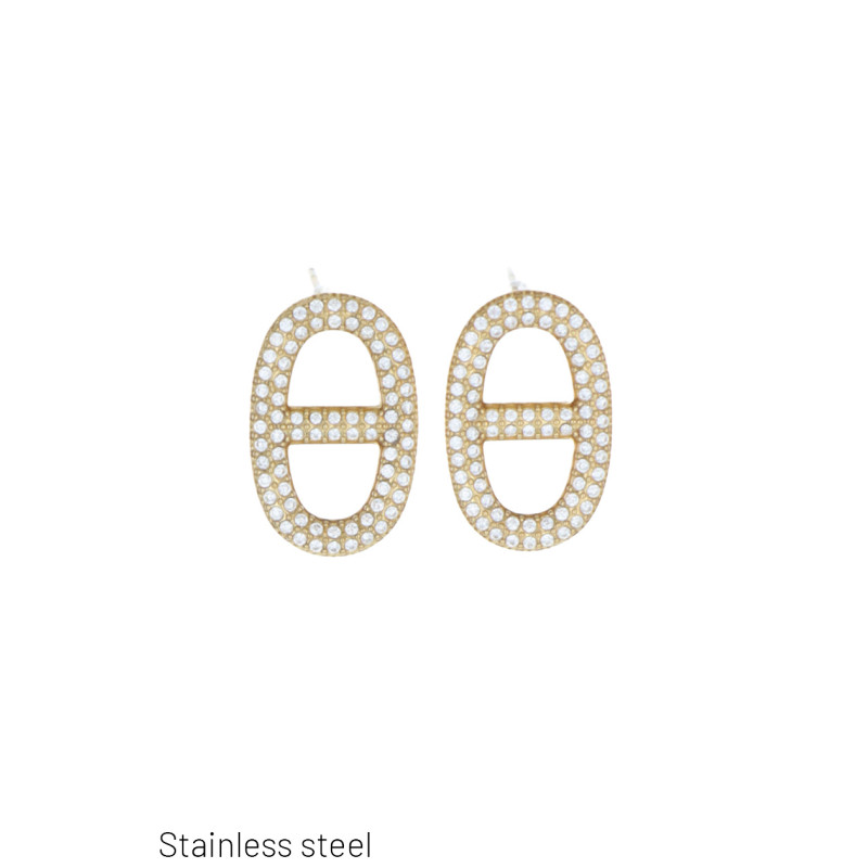 STALEN OORBELLEN OVALEVORM AND STRASS