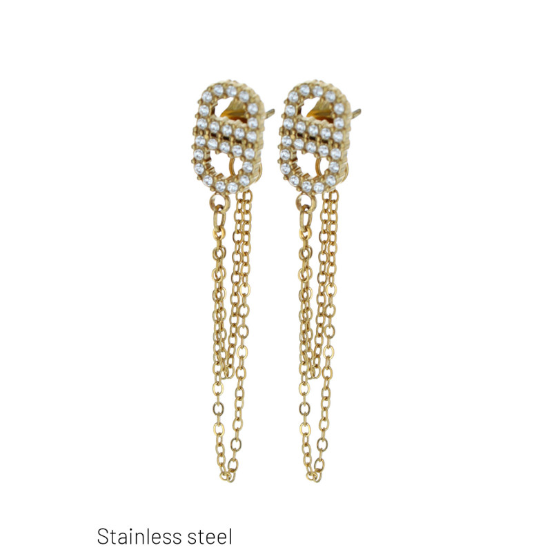 BOUCLES D’OREILLES EN ACIER INOXYDABLE AVEC CHAÎNE