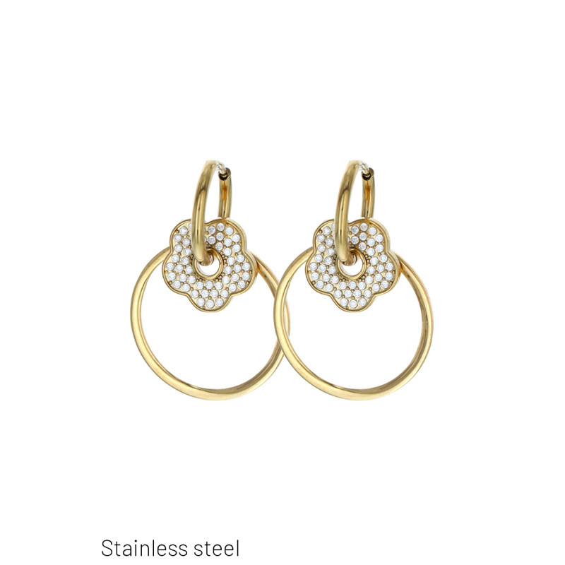 BOUCLES D'OREILLES CREOLES EN ACIER AVEC FLEUR