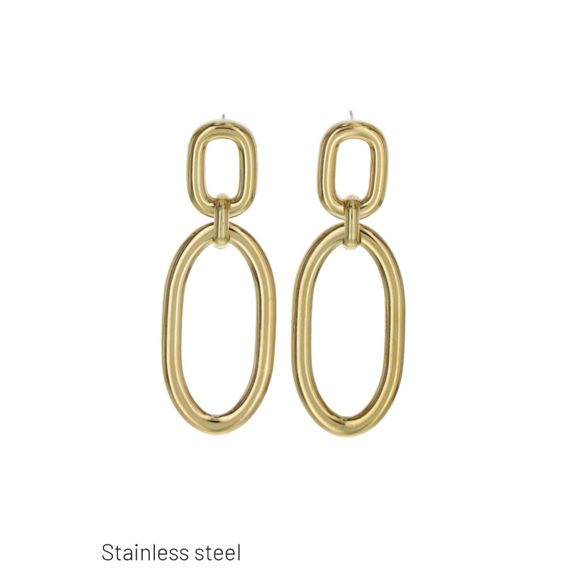 STEEL EARRINGS OVAL SHAPE PENDANT
