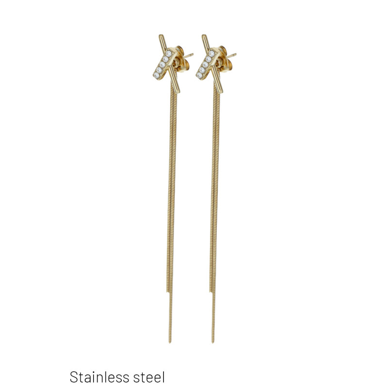 BOUCLE D'OREILLE EN ACIER AVEC POMPONS EN CHAINE