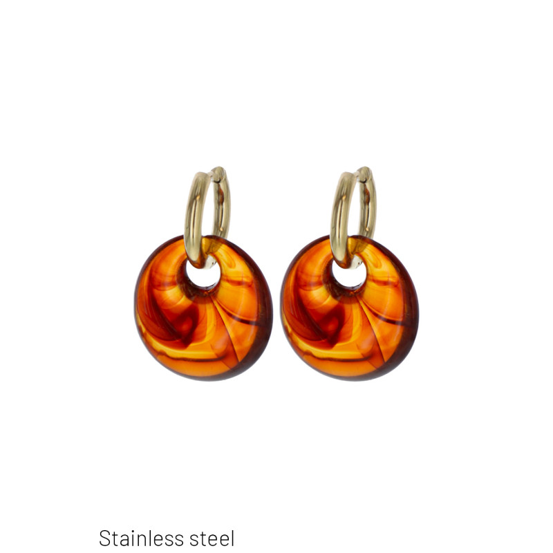 BOUCLES D'OREILLES EN ACIER & RESINE FORME RONDE