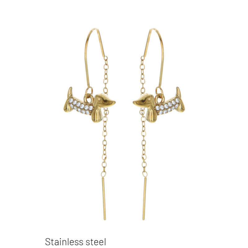 BOUCLES D'OREILLES ACIER FORME CHIEN ET STRASS