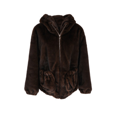 FAKE FUR JACKET WITH CAP AND POCKETS
