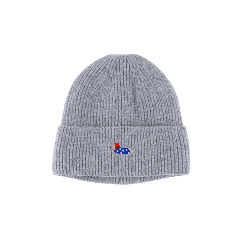 BONNET TRICOTÉ AVEC REVERS ET CHIEN BRODÉ