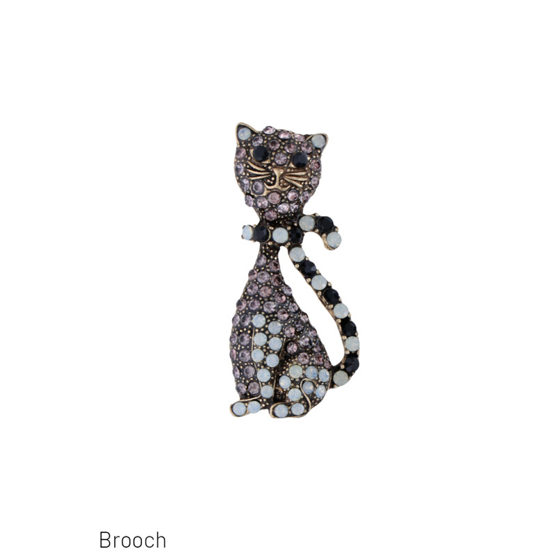 BROCHE MET KAT EN STRASS