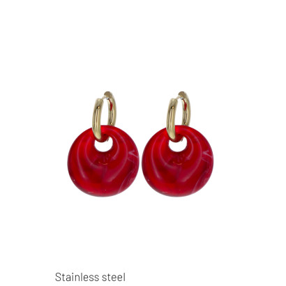 BOUCLES D'OREILLES EN ACIER & RESINE FORME RONDE