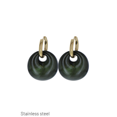 BOUCLES D'OREILLES EN ACIER & RESINE FORME RONDE