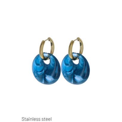 BOUCLES D'OREILLES EN ACIER & RESINE FORME RONDE