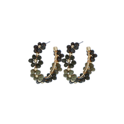 BOUCLES D'OREILLES DEMI-CRÉOLE FLEUR AVEC PERLES F