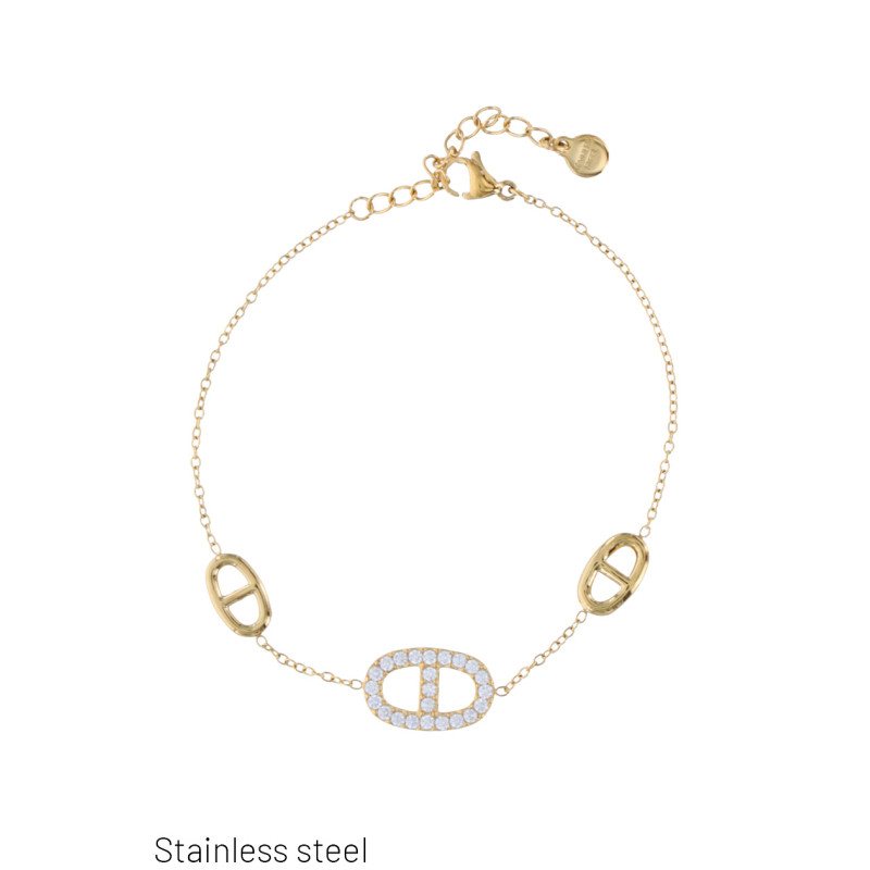 BRACELET ACIER AVEC PENDENTIF OVAL ET STRASS