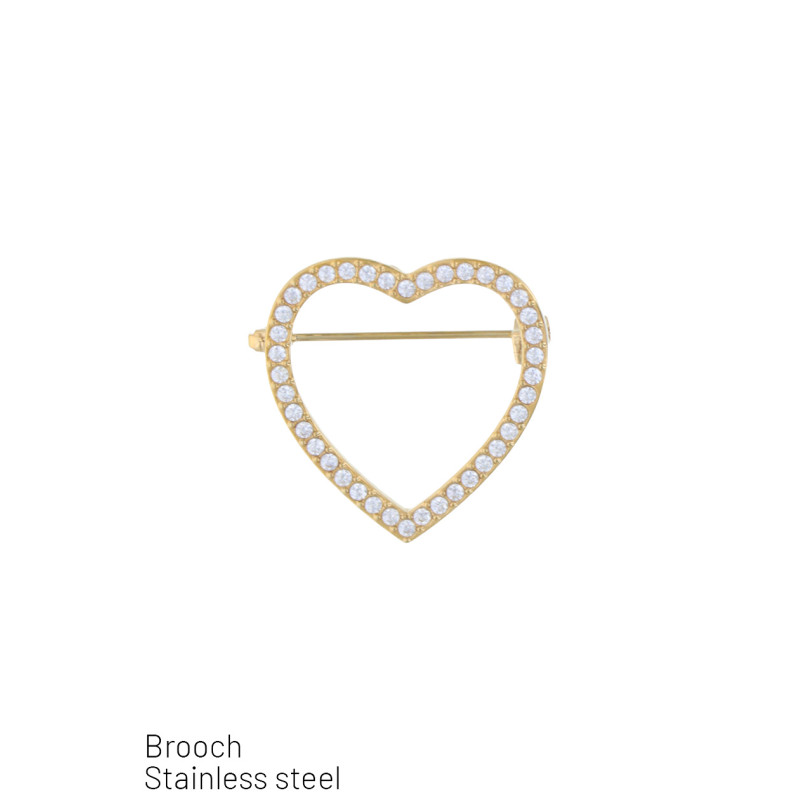 STEEL BROOCH HEART SHAPE WITH STRASS