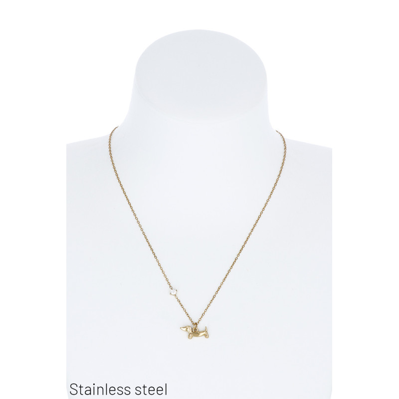 COLLIER EN ACIER AVEC PEND. CHIEN ET STRASS