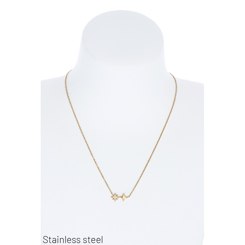 COLLIER EN ACIER AVEC PENDENTIF ÉTOILES ET STRASS