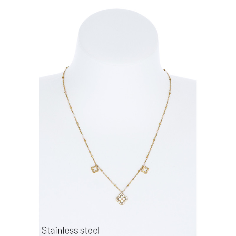 COLLIER EN ACIER AVEC PENDENTIF FLEURS ET STRASS