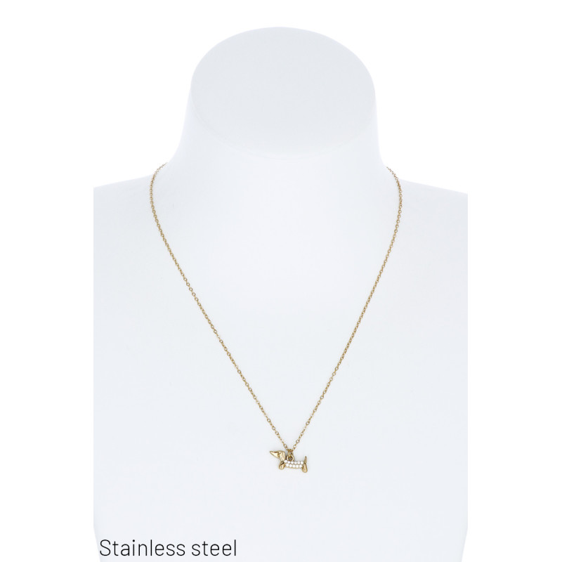 COLLIER EN ACIER AVEC PEND. CHIEN ET STRASS