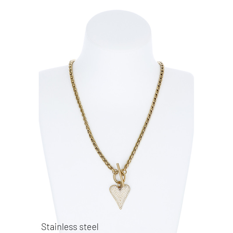 COLLIER EN CORDON ET BRELOQUE CŒUR EN ACIER INOXYD