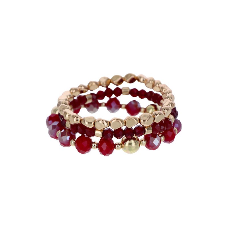 3 RANGEES BRACELETS ELASTIQUES, PERLES A FACETTES