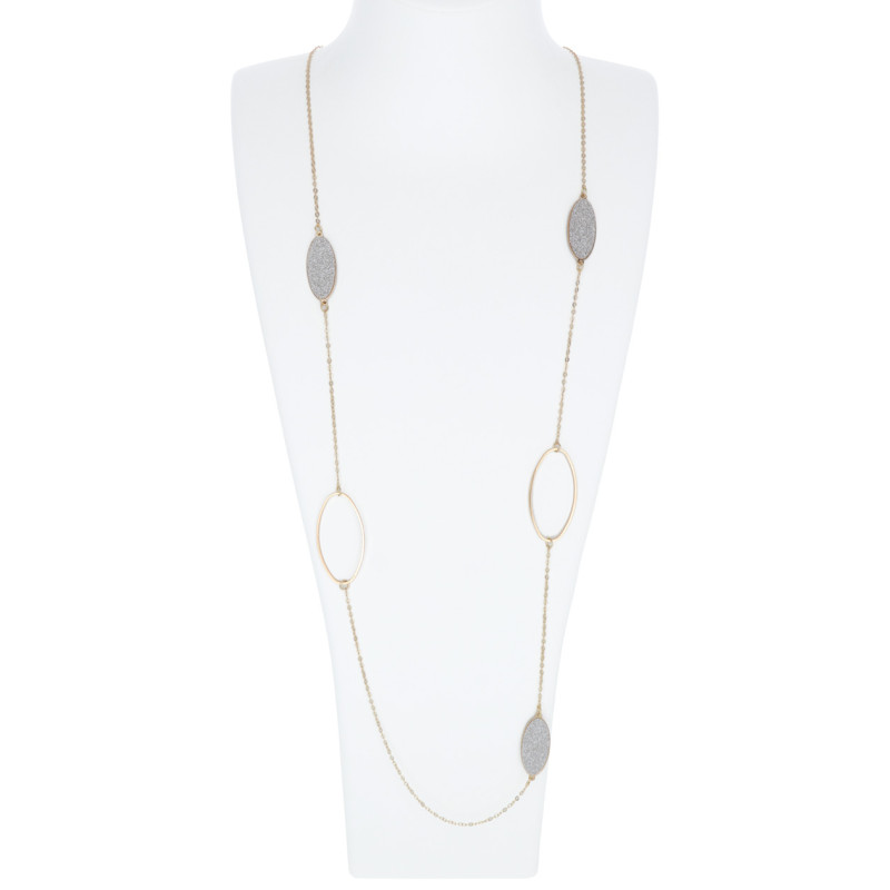 LANGE KETTING MET KATTENOOGVORMIGE HANGER EN GLITT