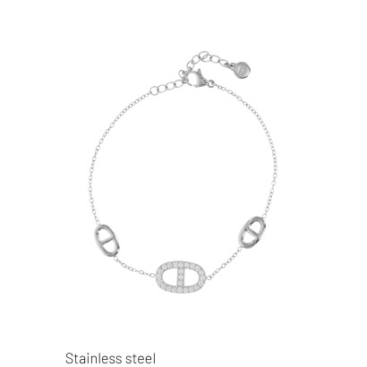 BRACELET ACIER AVEC PENDENTIF OVAL ET STRASS