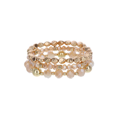 3 RANGEES BRACELETS ELASTIQUES, PERLES A FACETTES