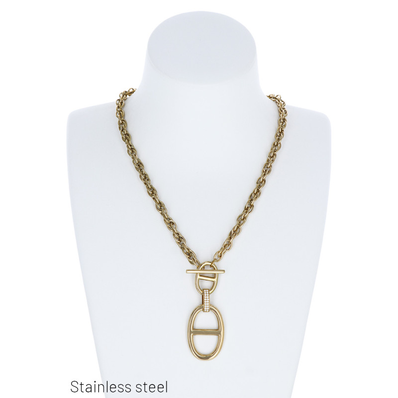 COLLIER EN CHAÎNE OVALE EN ACIER INOXYDABLE AVEC S