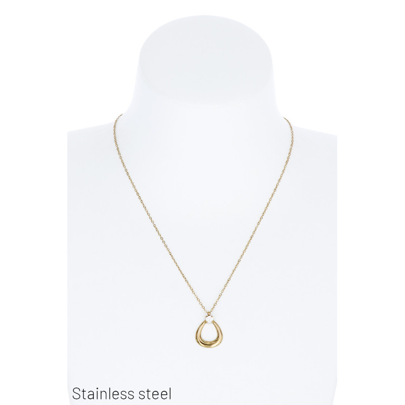 COLLIER ACIER, PENDENTIF FORME DE GOUTTE & STRASS