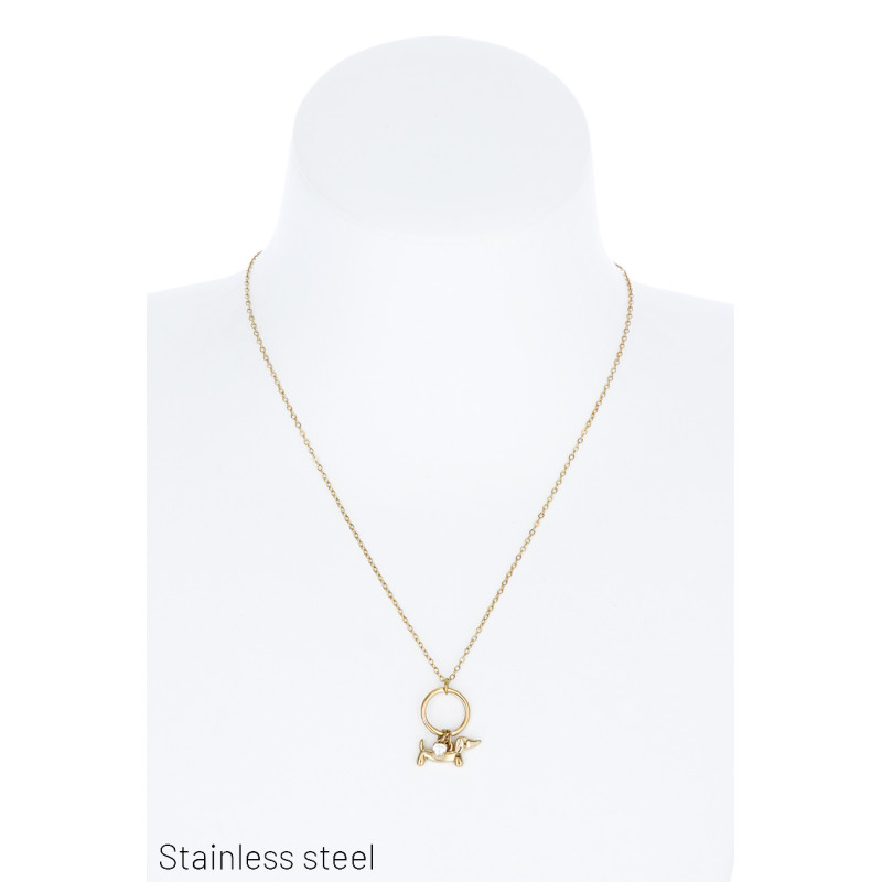 COLLIER EN ACIER AVEC PEND. CHIEN ET STRASS