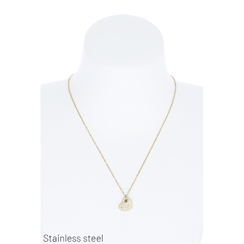 COLLIER EN ACIER PENDENTIF COEUR & STRASS